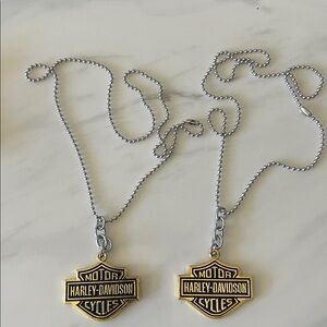 2 Pcs of HARLEY DAVIDSON Bar and Shield Meta Pendant Necklaces
